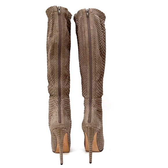 Brian Atwood Stretch Snakeskin Reptile Scale Tall Knee High Stiletto Boots - Picture 7 of 16